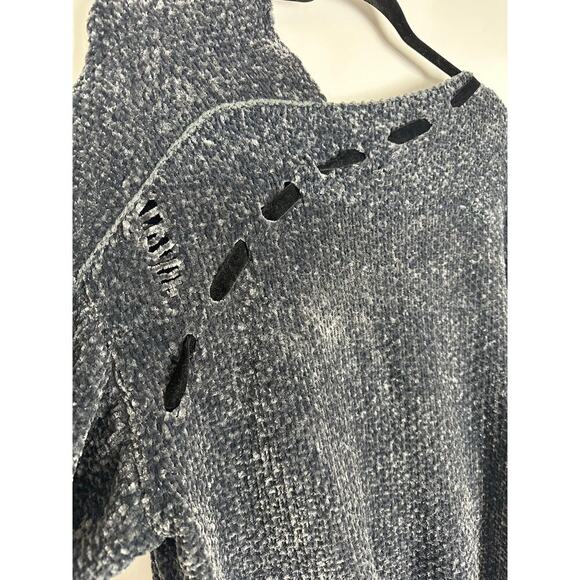 POL Women's Small Asymmetrical Large Chunky Knit Sweater Velvet Blue Gray - Picture 4 of 12